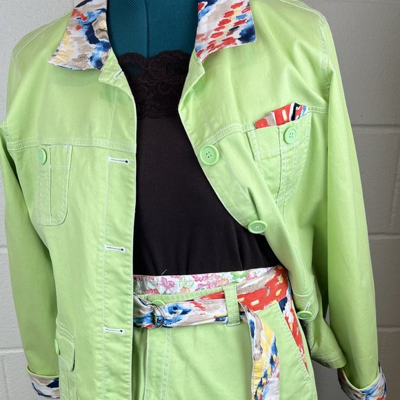 Green Corduroy Custom Embellished Pants Suit - Picture 3 of 7